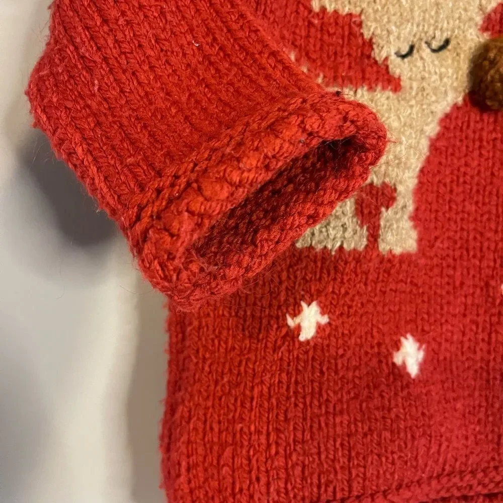 ZARA Toddler Reindeer Red Tan/Brown Sweater Winter Holiday | SZ 12-18 months